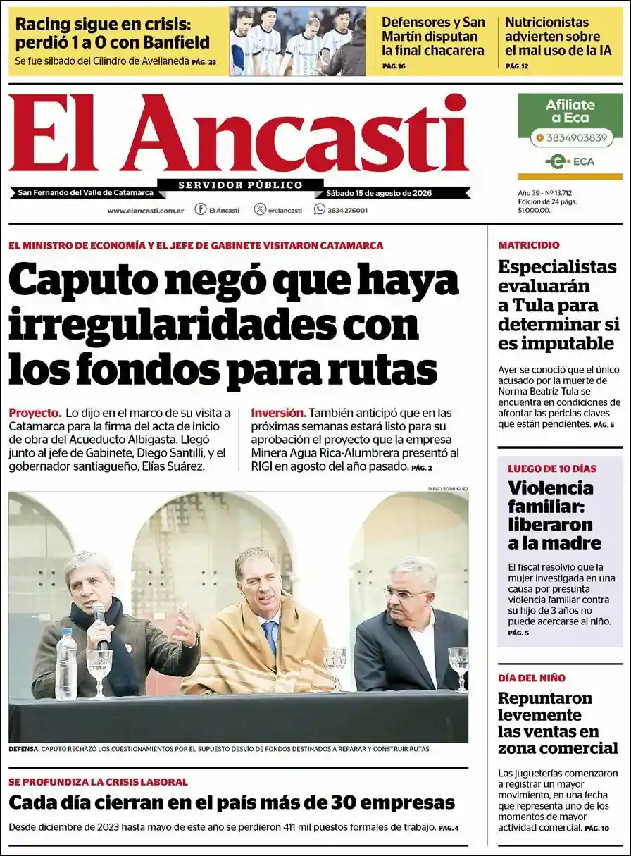 Estudios Max | ANCHA SÚMAJ - Tapa del diario Ancasti