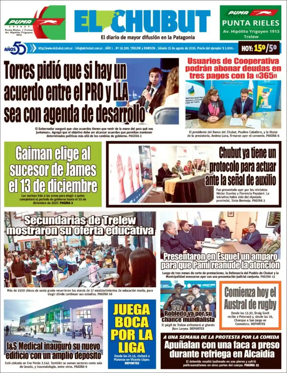 Estudios Max | ANCHA SÚMAJ - Tapa del diario El Chubut