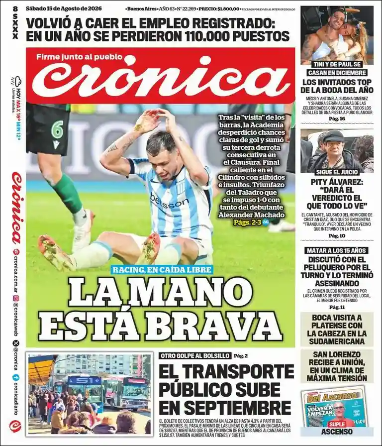 Estudios Max | ANCHA SÚMAJ - Tapa del diario Crónica